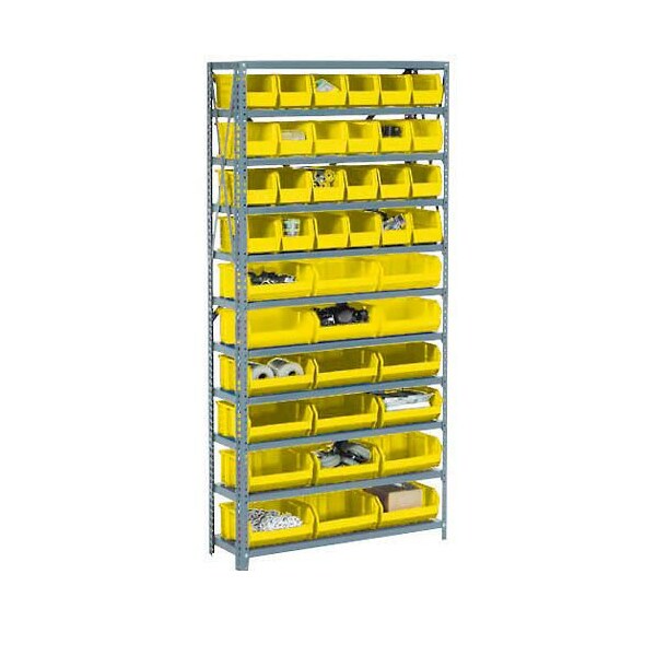 Global Industrial Steel Open Shelving, 15 Yellow Plastic Stacking Bins 6 Shelves, 36x12x39 603242YL - main